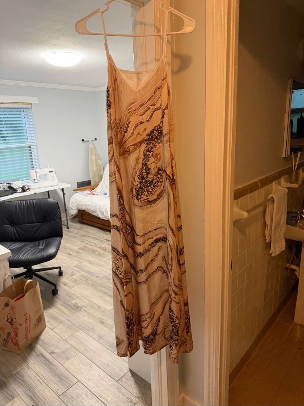 SHEIN Beige Marble-Print Maxi Slip Dress